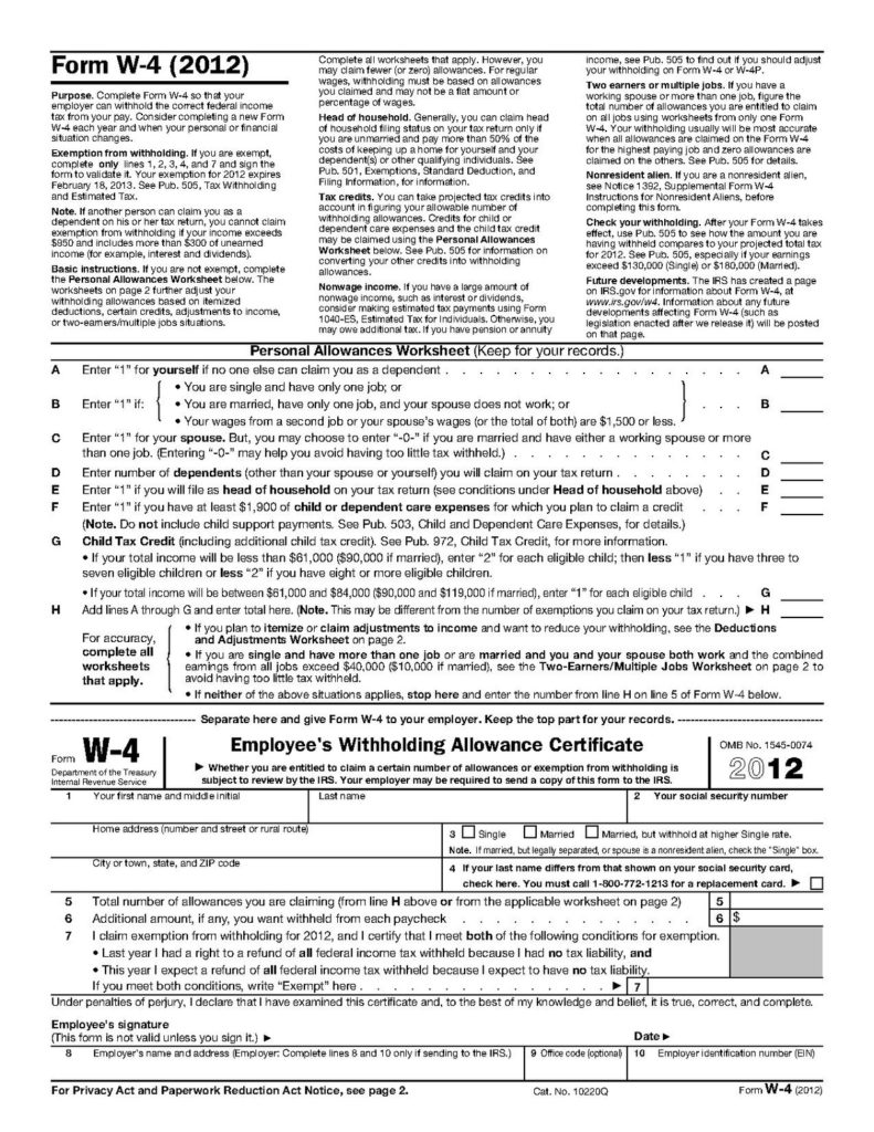 2022 Form W4 IRS Tax Forms W4 Form 2022 Printable